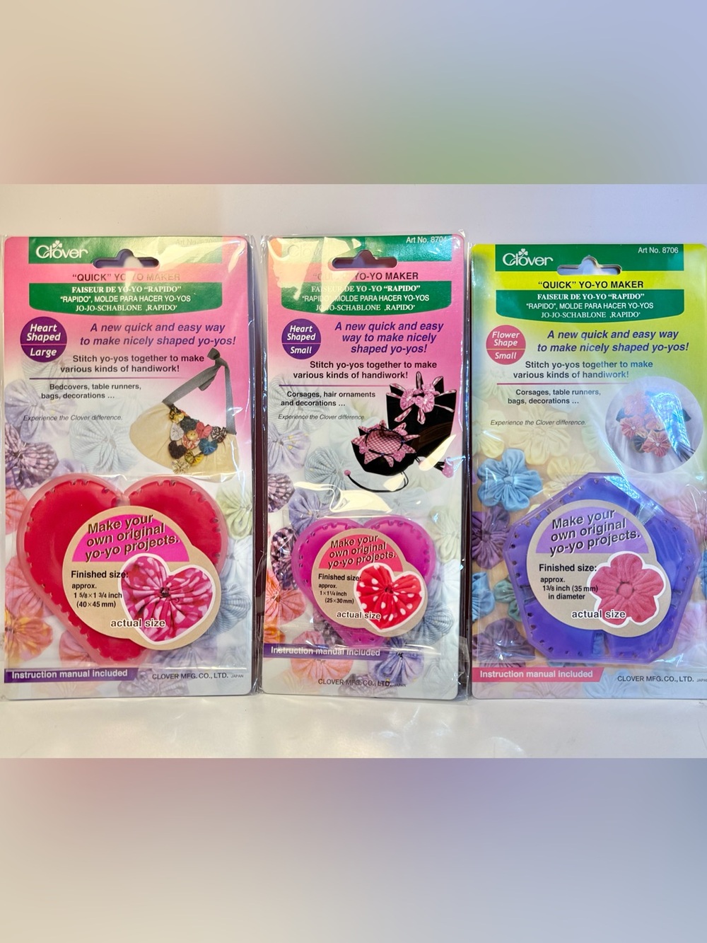 3)Quick Yo-Yo Maker Set by clover heart shaped-small&large & small flower shape